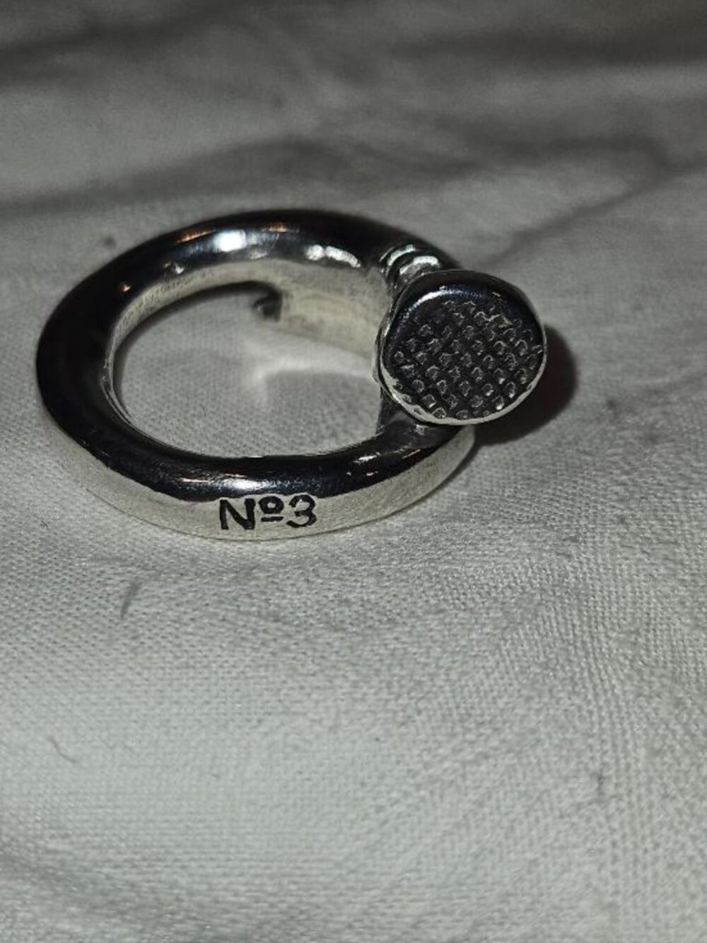 NUMERO 3 BY CICLON Heavy Silver Hardware Nail Ring Size 7.5 13.4g